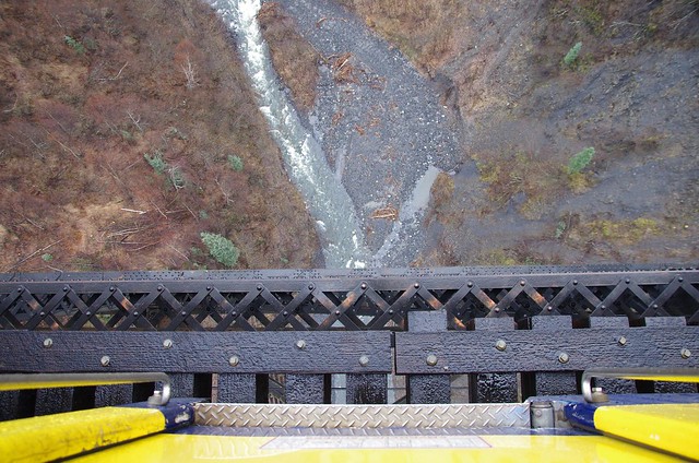 Hurricane Gulch 79 metre drop viewed from bridge - Alaska Railroad Aurora Winter Train