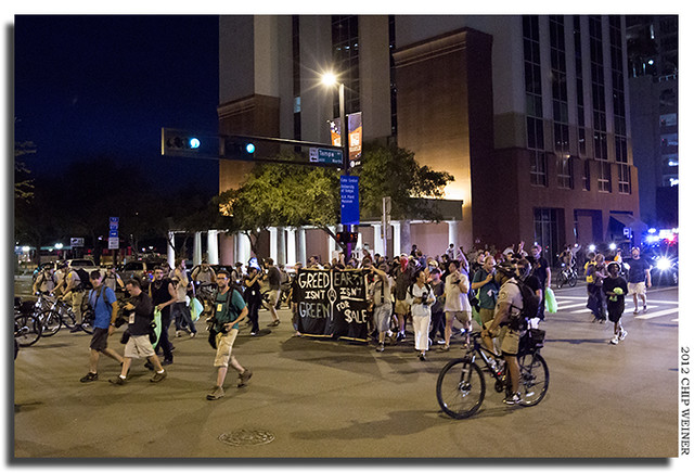 Protesters marched down Tampa Street toward Lykes Gaslight Square Park