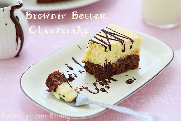 Brownie Bottom Cheesecake from Roxanashomebaking.com A creamy cheesecake baked on top of a rich, chocolate-y, fudgy brownie.