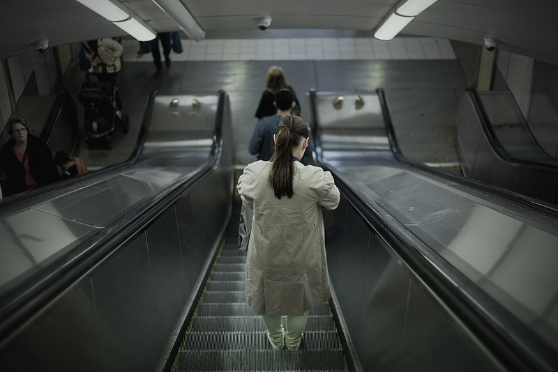 Girl in escalator