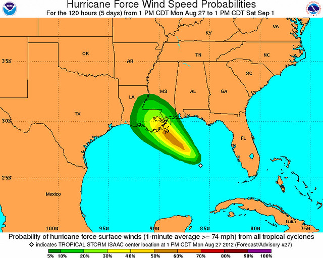 Isaac: Hurricane Force Wind Speed Probabilities - 120 Hours