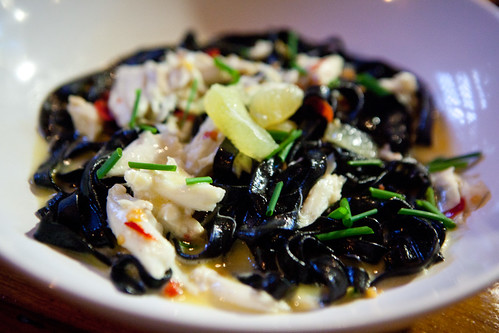 Squid ink tagliatelle with jumbo lump crab, garlic, Calabrian chili, parsley and cured lemon
