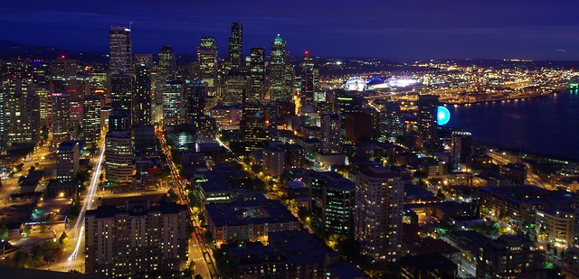 Seattle Skyline by Night - Viewed from Space Needle (30 second slow exposure)
