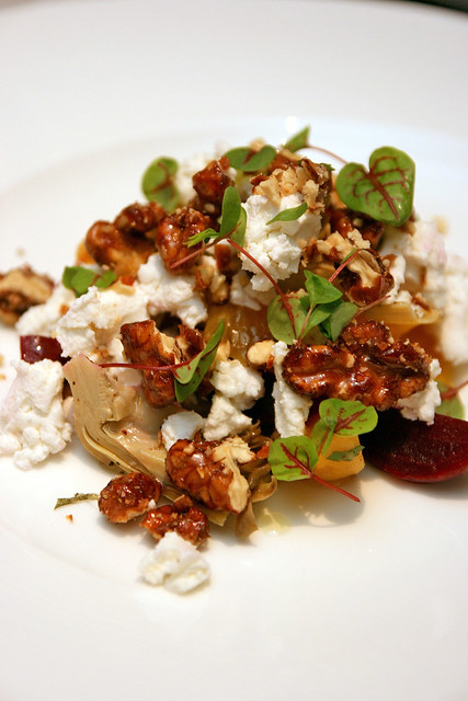 Baby Beet & Artichoke Salad with goat cheese, candied walnuts and orange segments