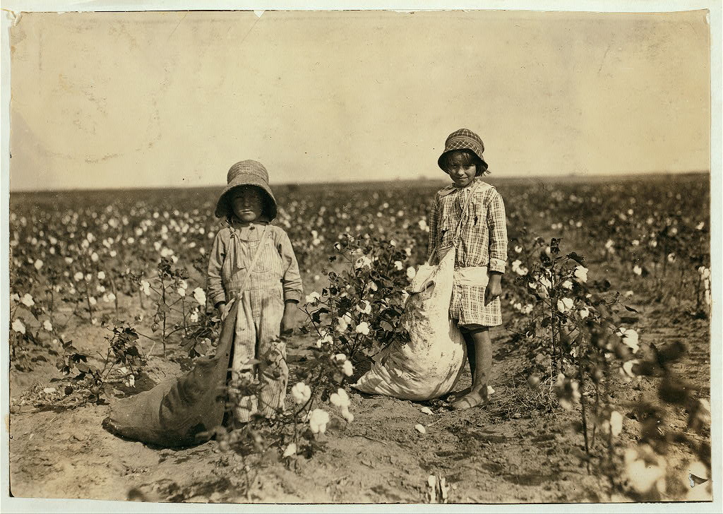Jewel and Harold Walker, 6 and 5 years old, pick 20 to 25 pounds of cotton a day. Location: Comanche County, Oklahoma