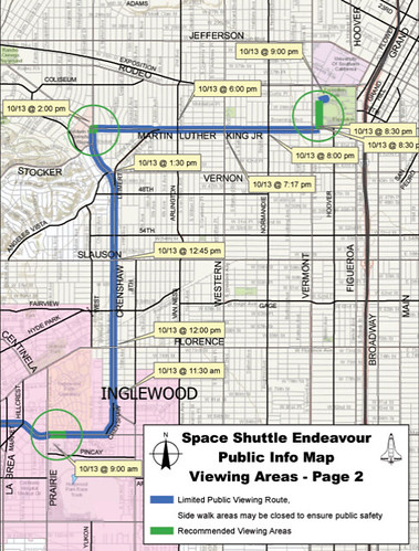 Shuttle Endeavour’s Route and Public Viewing Areas