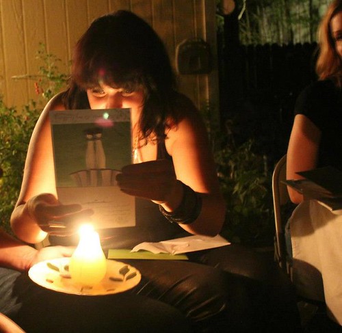 reading my birthday cards by candlelight