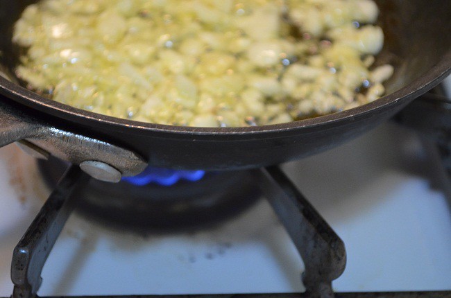 garlic in saute pan