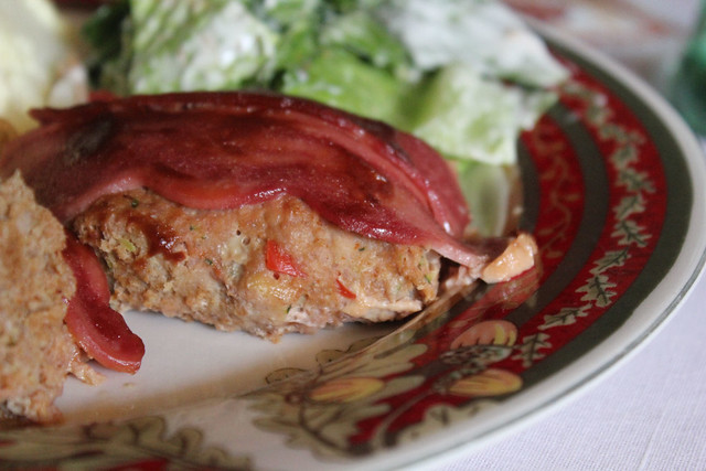 Bacon topped petite turkey meatloaves