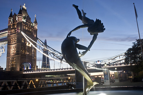 "Girl With A Dolphin" by David Wynne, Tower Bridge by manchego_photo