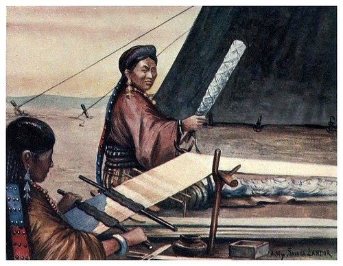 014-Mujeres tibetanas tejiendo-Tibet & Nepal-1905-A. H. Savage-Landor