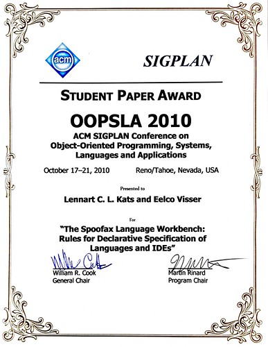 Student Paper Award OOPSLA 2010