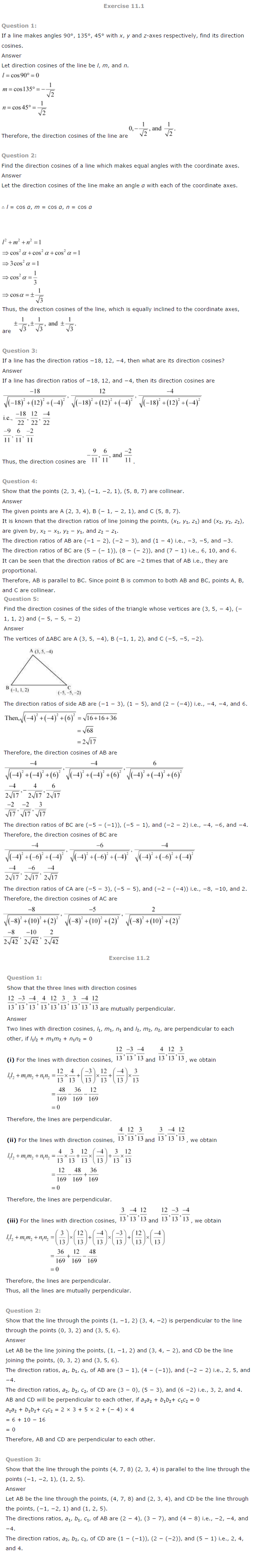 NCERT Solutions for Class 12 Maths Chapter 11 Three Dimensional Geometry ex 11.1