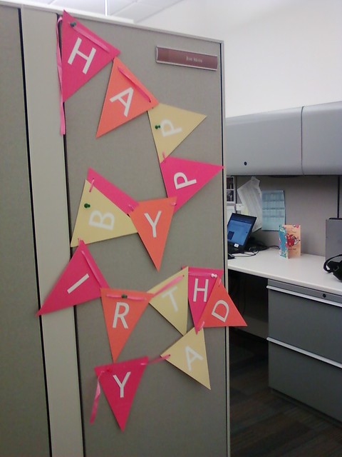 Birthday colors for a drab gray cubicle