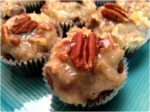 Chocolate Cupcakes with Pecan and Coconut Frosting