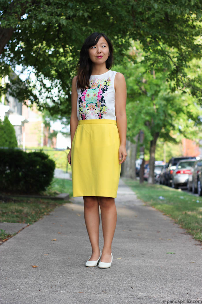 floral tank and pencil skirt outfit