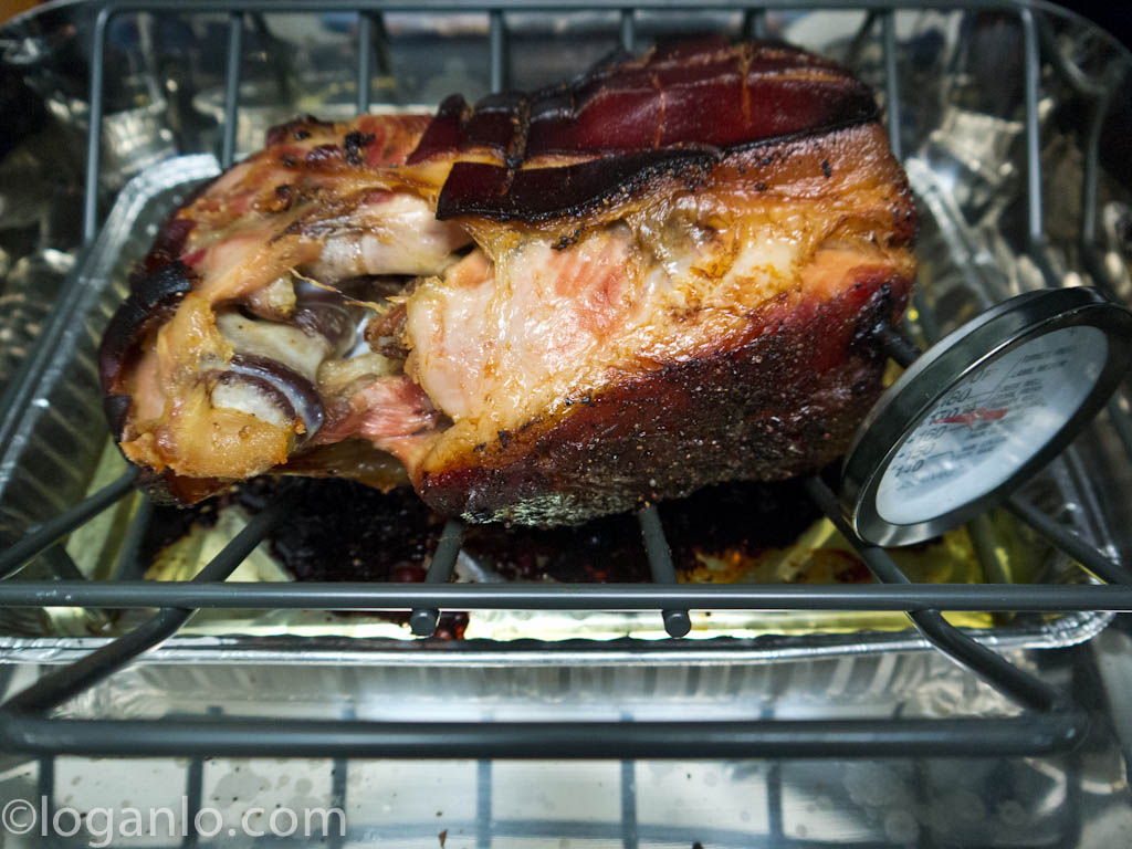 Seasoned and brined pork shoulder / butt after 11 hours in the oven