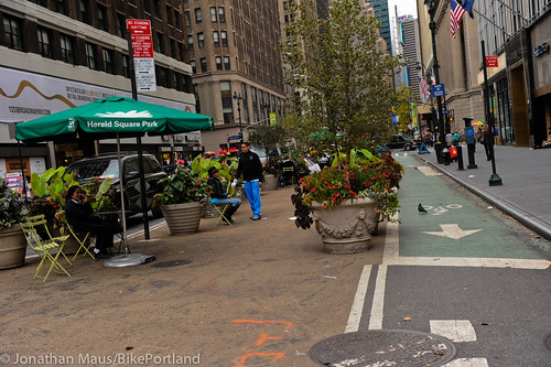 Broadway protected bike lane and plazas-43