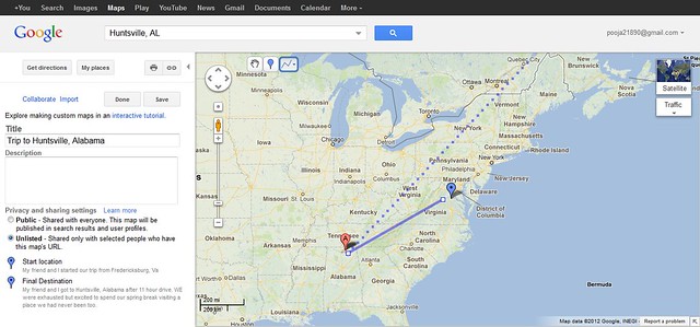screenshot of google map trip