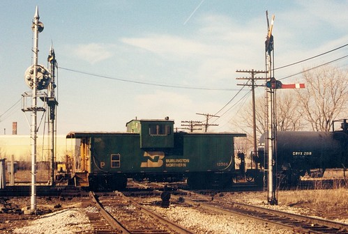 Northbound Burlington Northern transfer train passing through Brighton Junction.  Chicago Illinois.  January 1988. by Eddie from Chicago