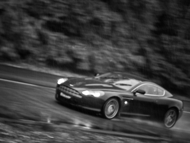 Aston Martin DB9 in the rain at Longcross