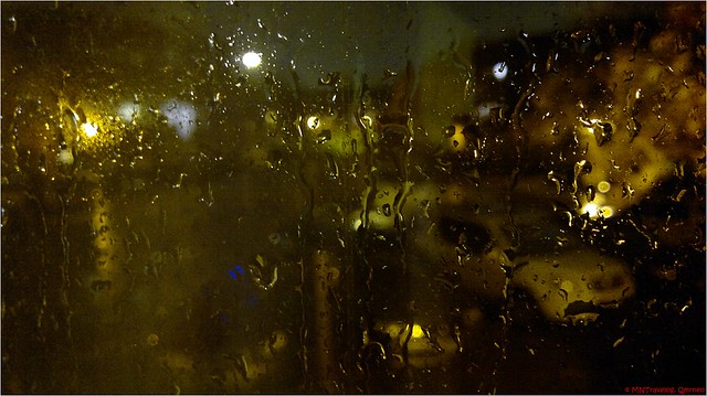 Hurricane Sandy through window in night
