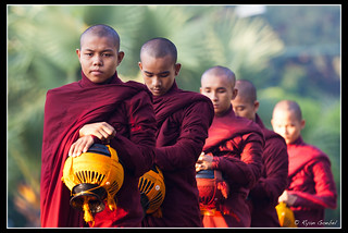 Buddhist Monks Collecting Alms