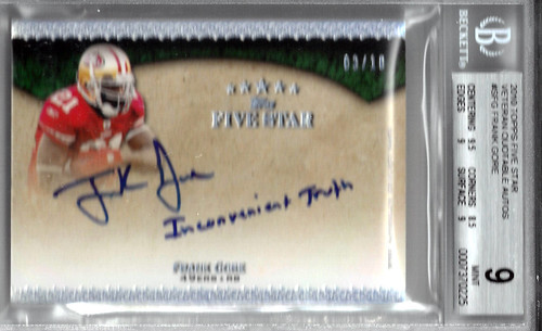 2010 Topps Five Star Veteran Quotable Autographs #SFG Frank Gore (3 of 10) BGS 9