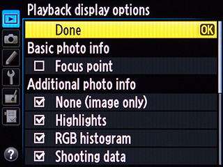 Nikon D600 menu playback display histogram