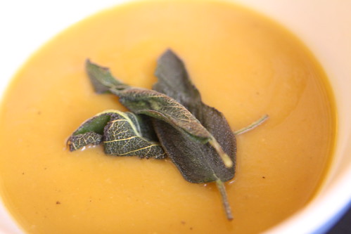 Butternut Squash and Apple Soup with Fried Sage Leaves