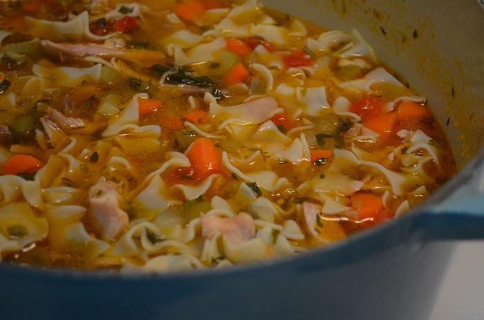 pot of chicken noodle soup