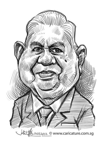 digital caricature sketch of sixth Singapore President S.R. Nathan