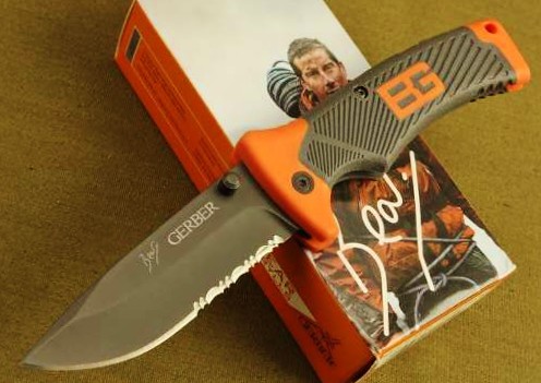 Gerber 31-000752 Bear Grylls Folding Sheath Knife 3.6" Combo Blade, Rubber Grip Handles