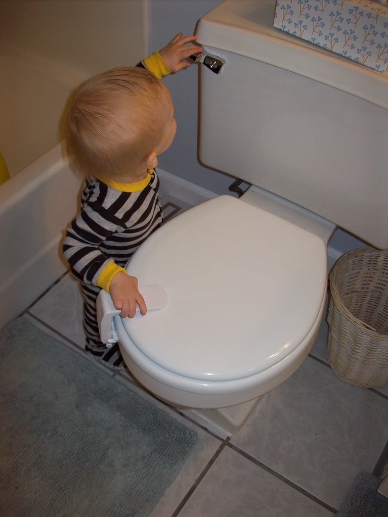 Henrik flushing the toilet.