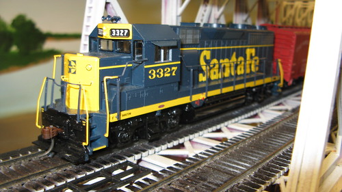 H.O Scale  Santa Fe freight train crossing the Missisippi River lift bridge. by Eddie from Chicago