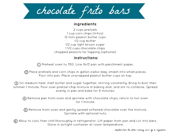 chocolate frito bars recipe card