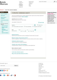 British Museum collections page with link to machine-readable interface