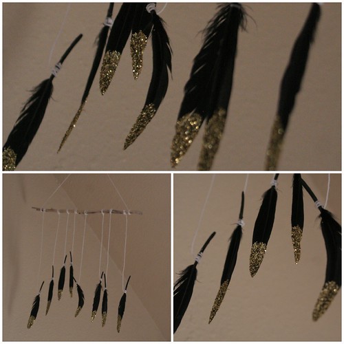 gold dipped feather mobile
