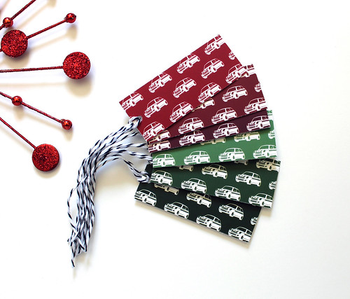 MINI Cooper holiday gift tags red and green