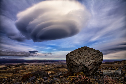 UFO Shaped Lenticular Cloud and Volcanic Projectile, Rangipo Desert, Mount Ruapehu, New Zealand