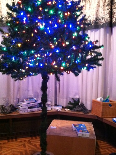 nativity tree...half the lights are on