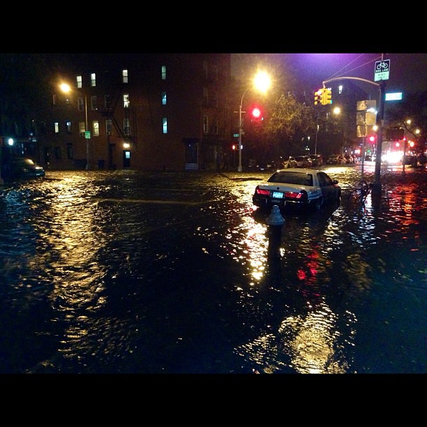 Storm water rushing thru Alphabet City / #EastVillage! Ave C bet. 9th + 11th St. #NYC #sandy