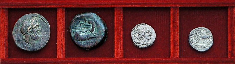 RRC 335 mallet Postumia semis, RRC 335 A.ALBINVS Postumia, Ahala collection, coins of the Roman Republic