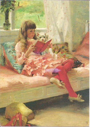 Girl & Dog Reading Albert Edelfalt