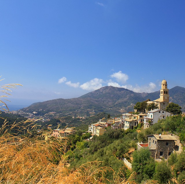 Picturesque Legnaro high on a hill above the Ligurian Sea