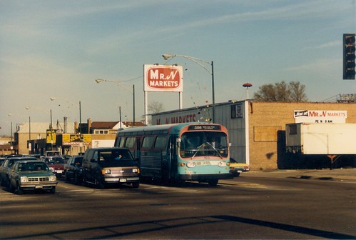 Suburban Transit GM fishbowl windshield bus at South Archer and Harlem Avenues.  Chicago Illinois.  April 1988. by Eddie from Chicago