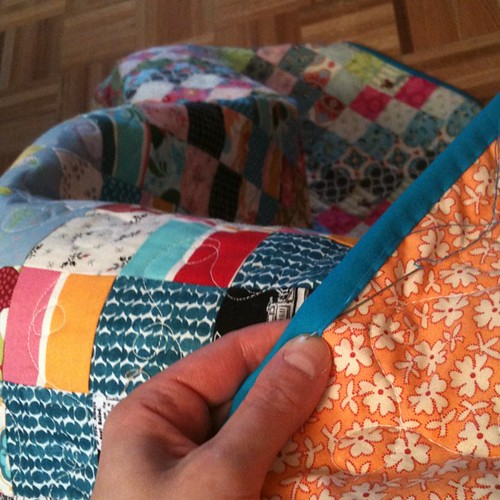 Finally binding #scrappytripalong. Listening to CBC and getting mentally prepared to do some work-work