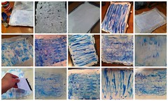 playing with shaving cream and blue paint/ink