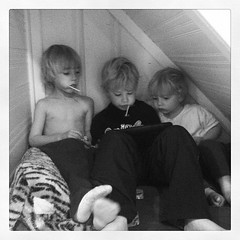 Boys making good use of Wes' under the basement step hideout!