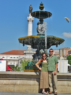 Clare & Dennis at Fountain in Rossio Square, Lisbon